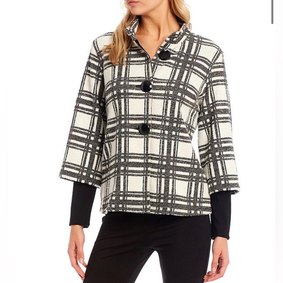 Ali Miles - Plus Size 3/4 Sleeve Brushed Knit Plaid Mock Neck Jacket - Picture 4 of 4
